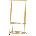 Bamboo Clothes Rail Rack With 2 Storage Shelves