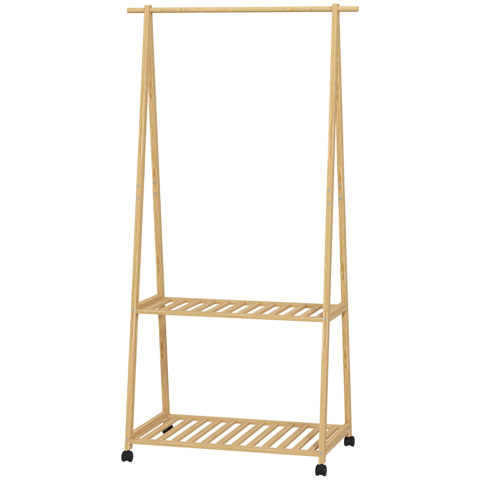 Bamboo Clothes Rail Rack With 2 Storage Shelves