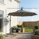 3 M Garden Cantilever Parasol With Solar Light, Rotation | Grey