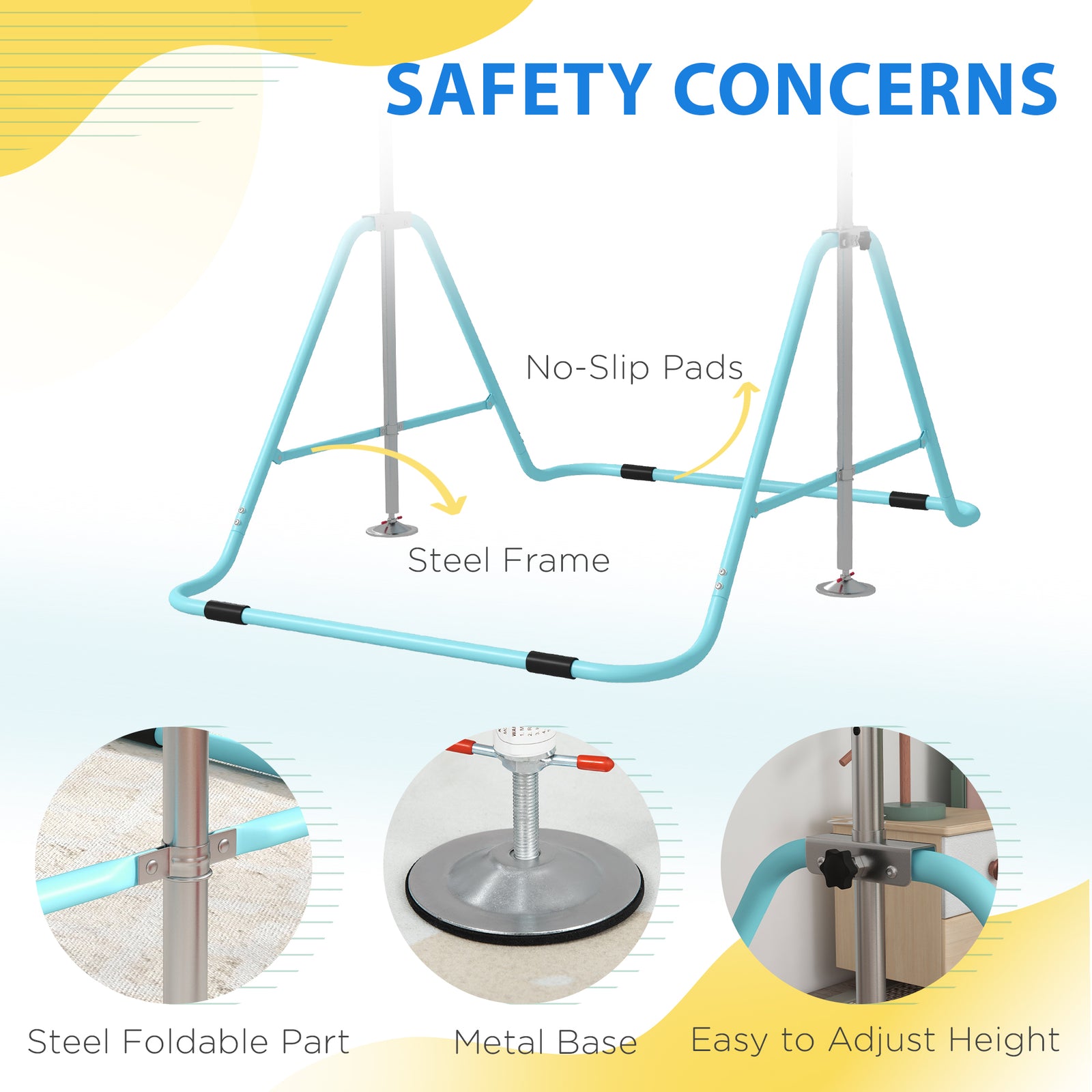 Kids Gymnastic Bar W/ Adjustable Height, Foldable Training Bar | Sky Blue