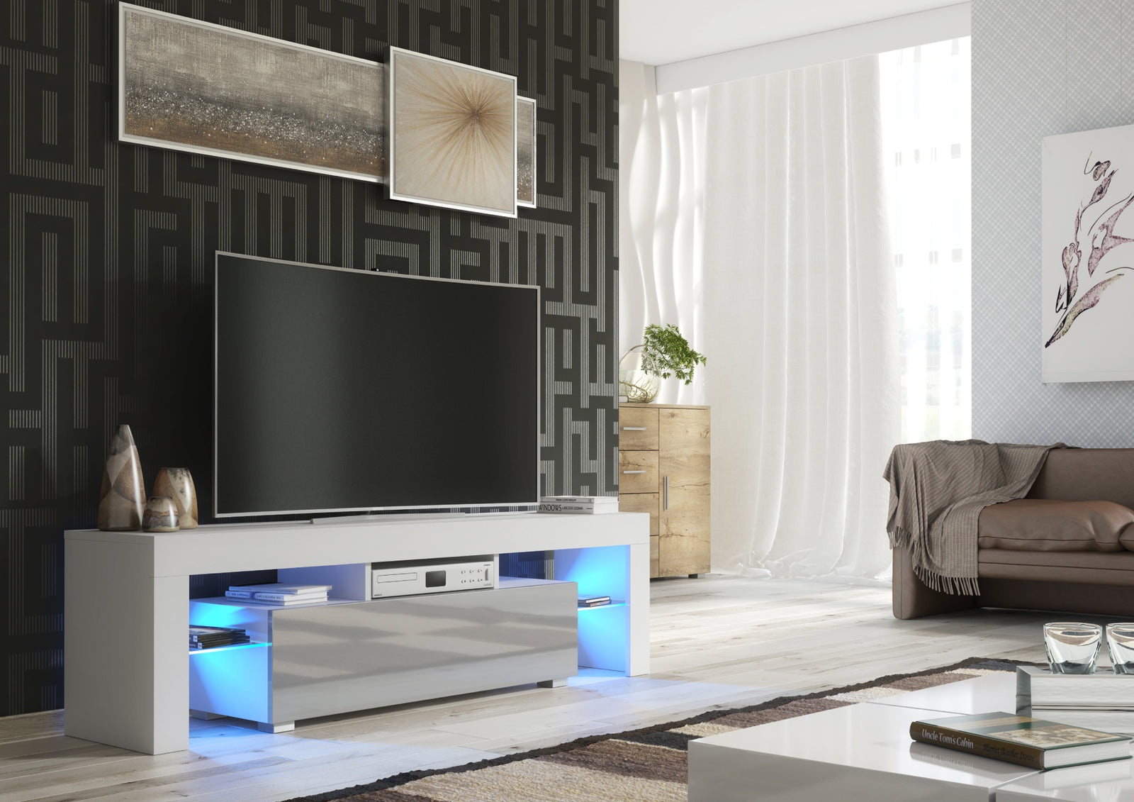 Aria Tv Unit 160cm With Led Lights | Grey