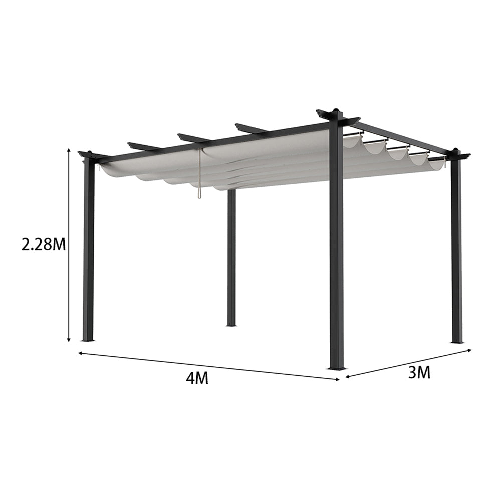 3m X 4m Aluminium Outdoor Retractable Pergola,with Pu-coated Polyester，flat Roof Sunshade Canopy For Patio Or Garden