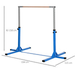 Adjustable Kids Gymnastics Bar Horizontal Training Steel Frame Wood | Blue