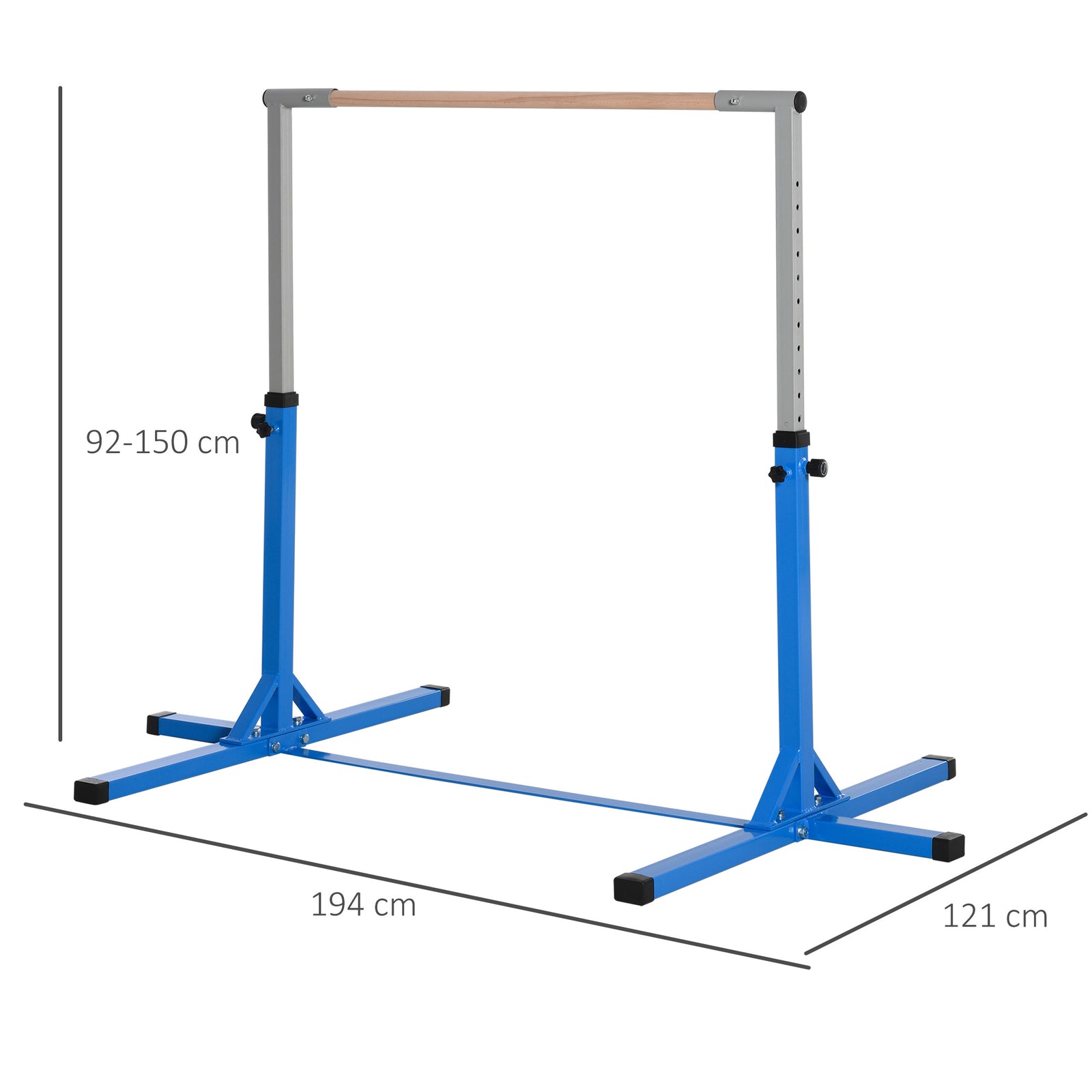 Adjustable Kids Gymnastics Bar Horizontal Training Steel Frame Wood | Blue