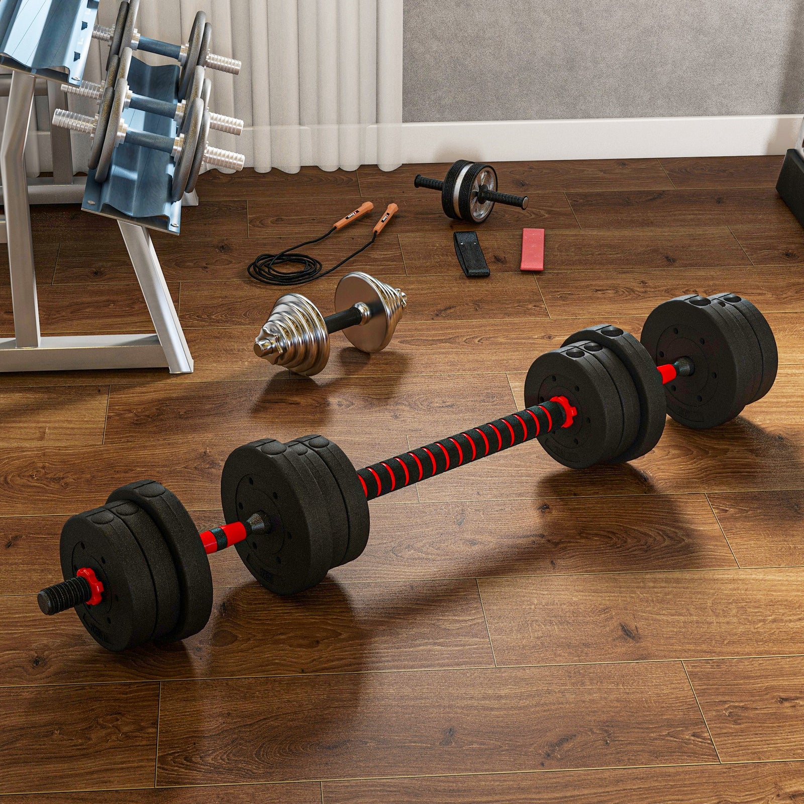 Adjustable 2 In 1 Barbell Dumbbells Set | 20kg | Black