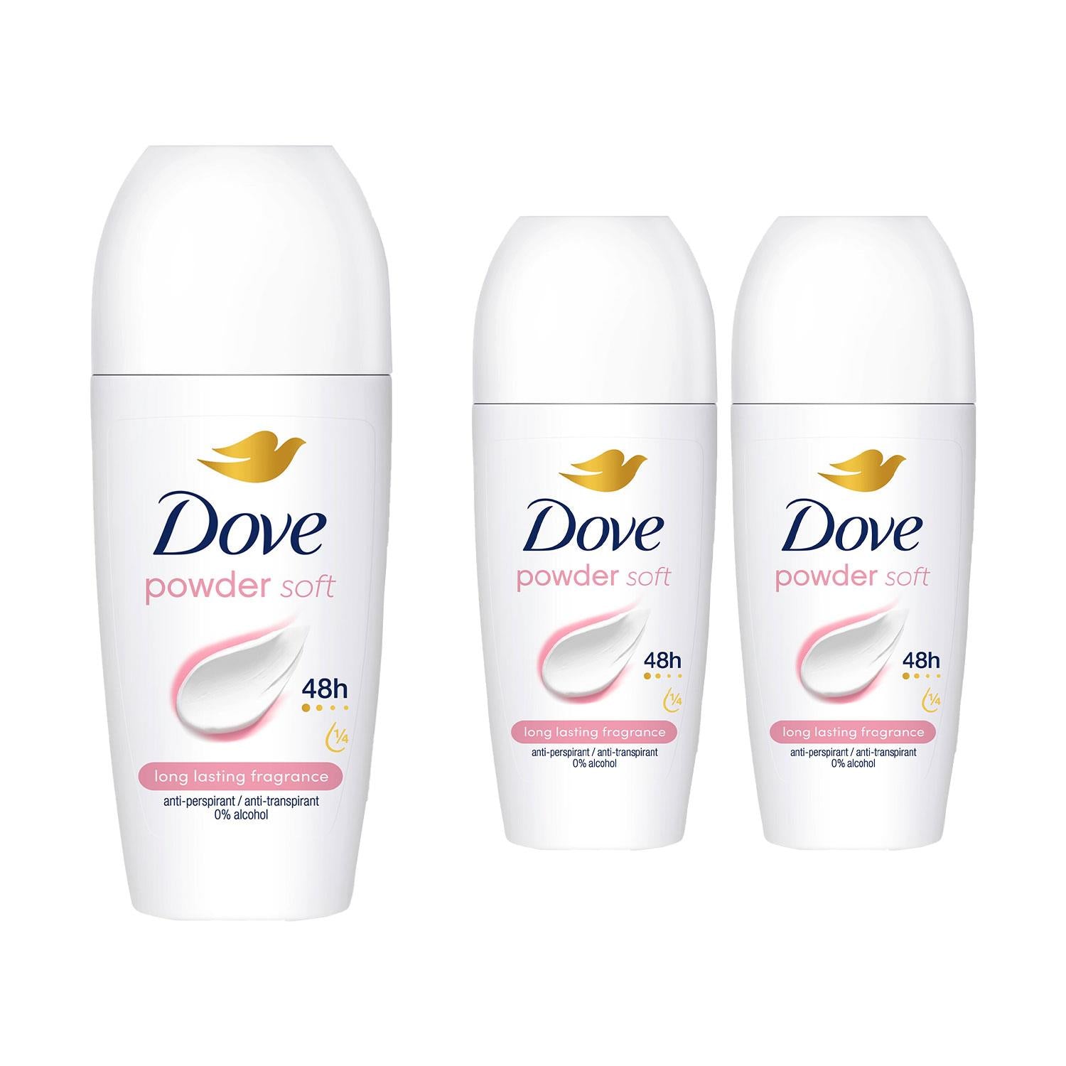 Powder Soft Roll On Anti-Perspirant with 48H Long Lasting Fragrance 50ml, 3pk