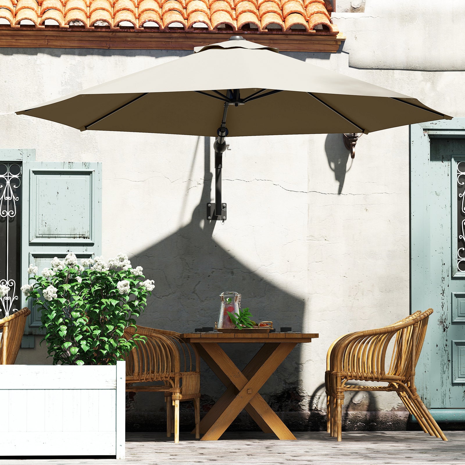 Wall Mounted Parasol W/ Vent & 8 Ribs | Khaki