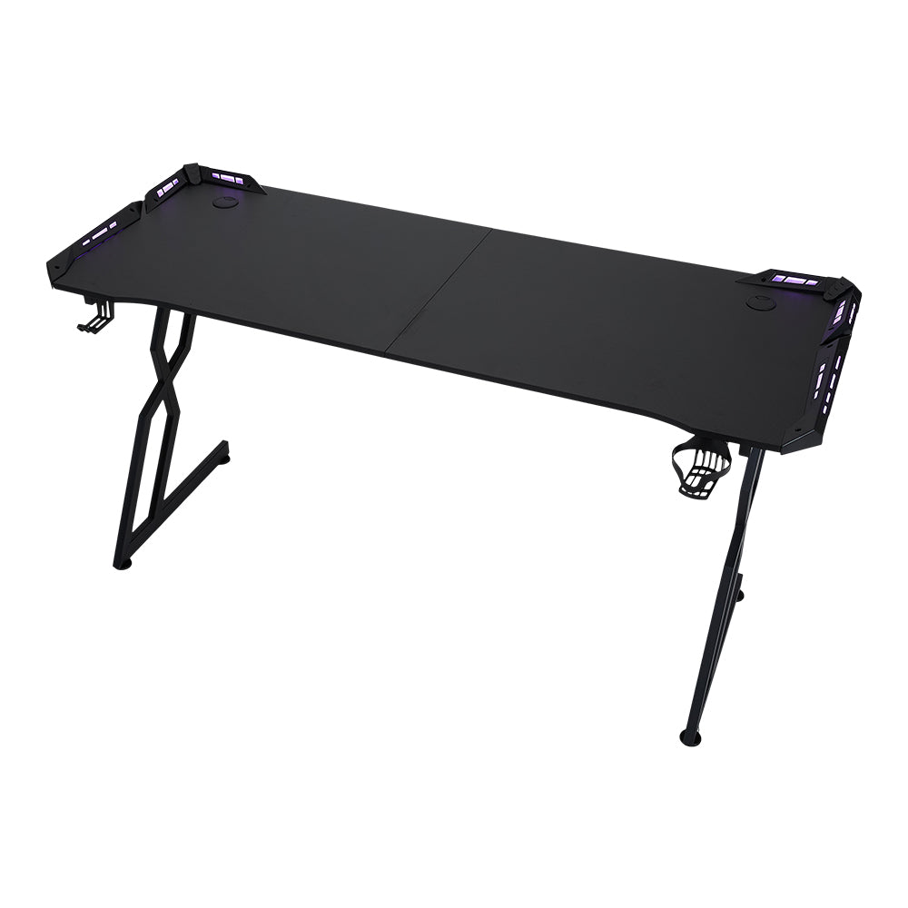 120cm/140cm/160cm W Gaming Desk With Mouse Pad, Cup Holder & Headphone Hook Sturdy Computer Table With Led Lights | Large | Black