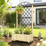 Garden Bed W/metal Trellis, Wooden Elevated Planter Box | Light Brown