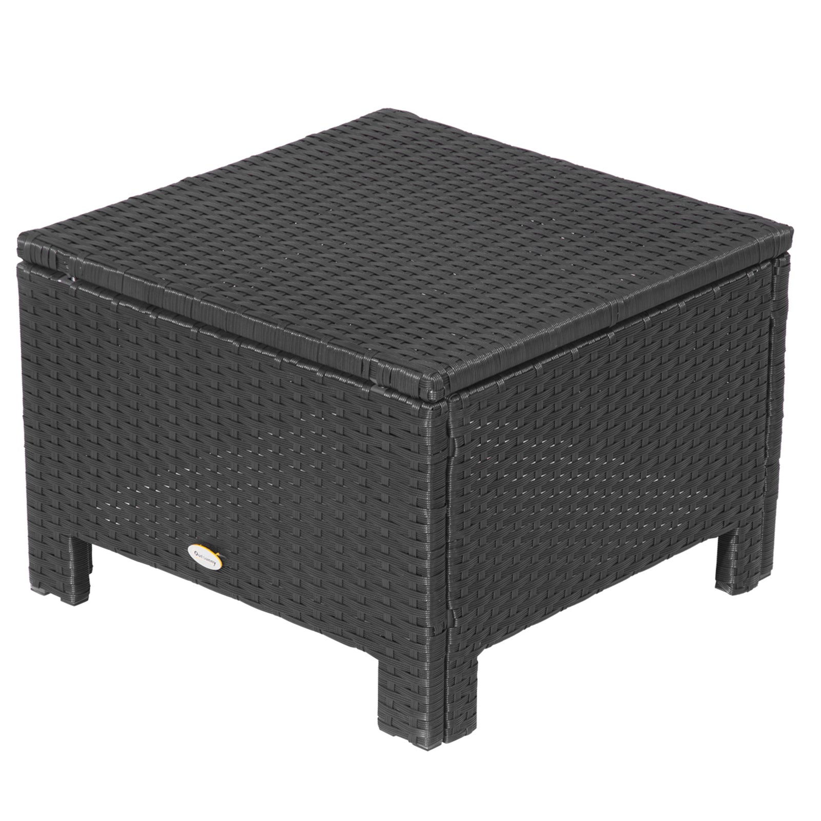 Rattan Footstool Wicker Ottoman With Padded Seat Cushion | Black