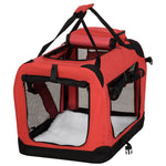 60cm Foldable Pet Carrier, Soft Side Pet Travel Crate W/ Mat, Red