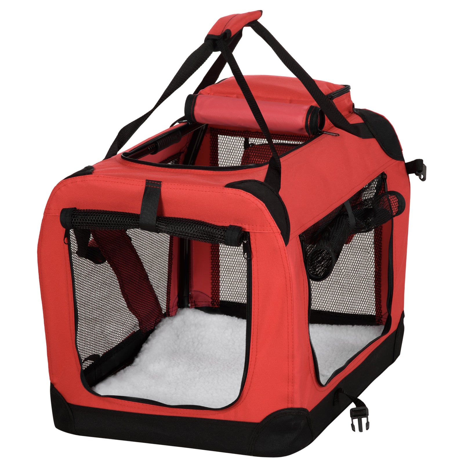 60cm Foldable Pet Carrier, Soft Side Pet Travel Crate W/ Mat, Red