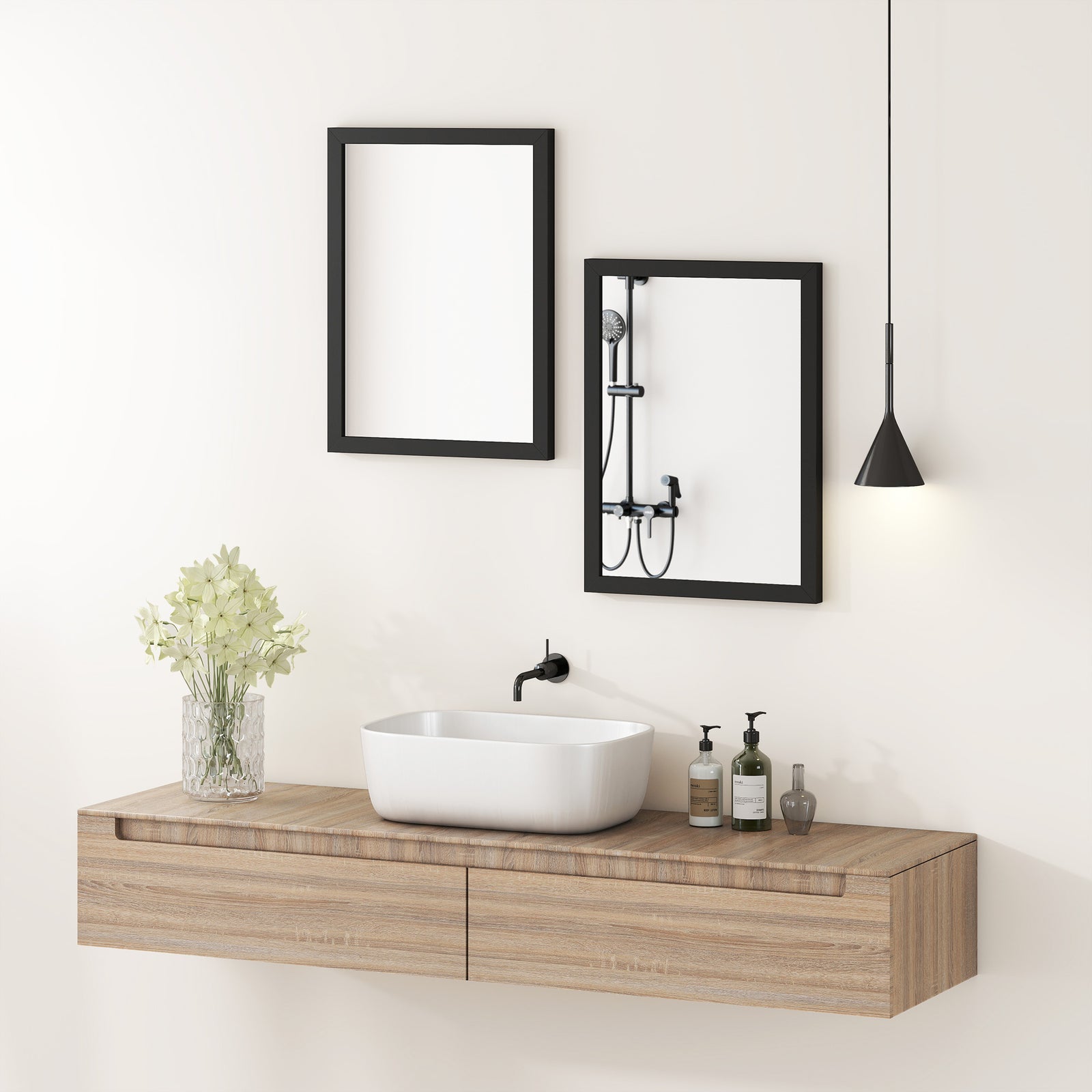 30 X 40 Cm Wall Bathroom Mirror, Vanity Mirror, Set Of 2 | Black