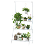 3-tier Foldable Wooden Ladder Shelf With Hanging Rod | White