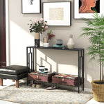 Industrial Console Table W/ Storage Shelf Black Metal Frame | One Size