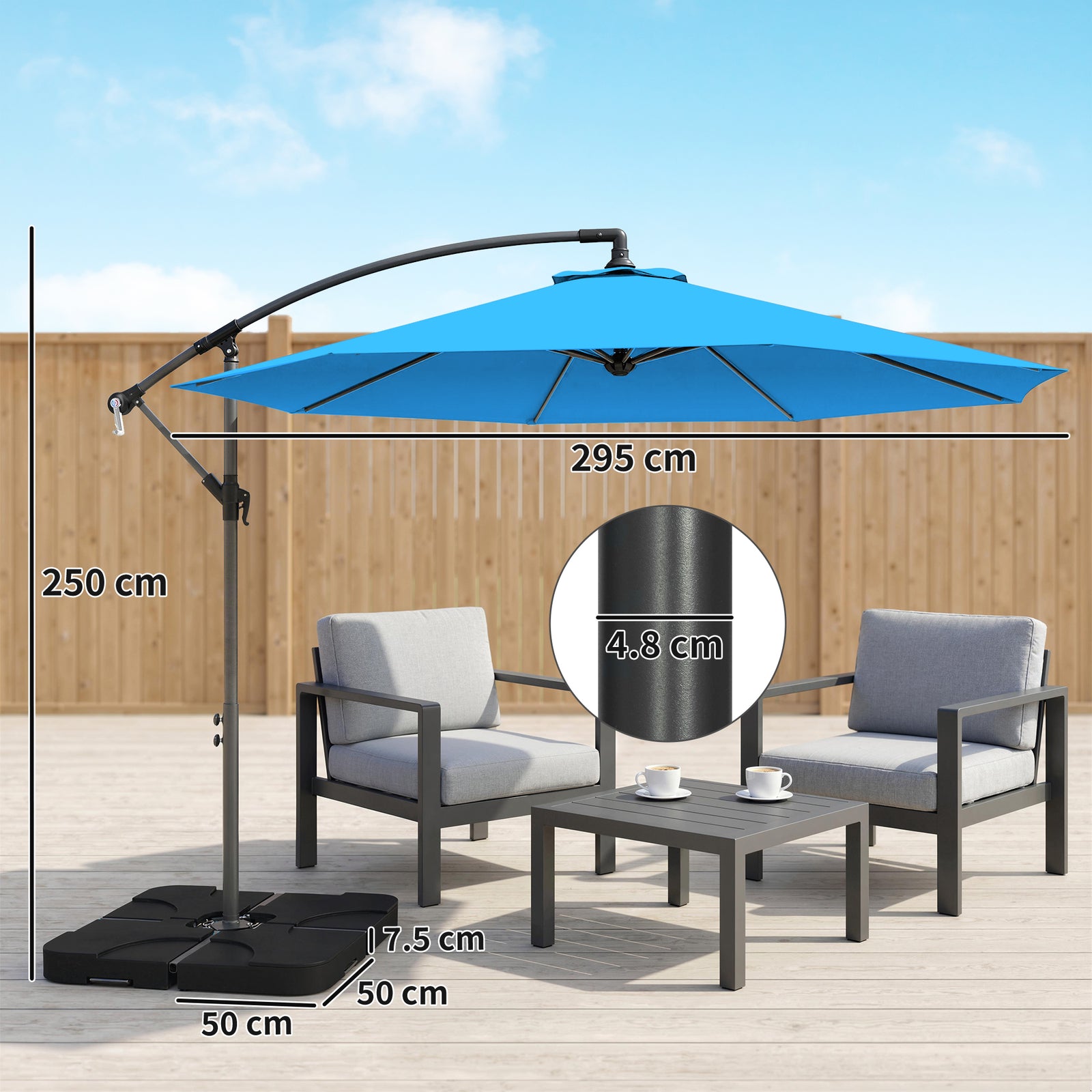 3(m) Banana Parasol Cantilever Umbrella Garden W/ Base Weights | Blue