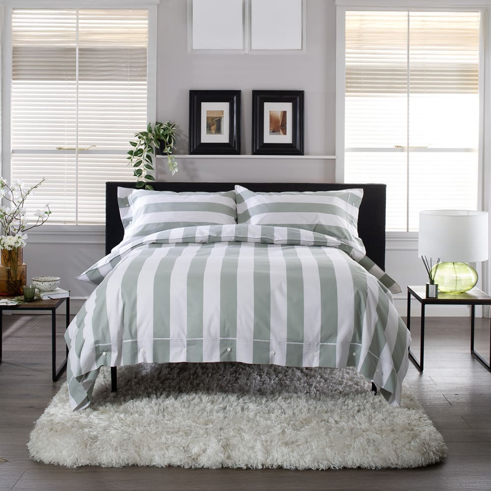 West End Stripe 100% Cotton Duvet Set – Soft & Breathable Bedding | King | Green