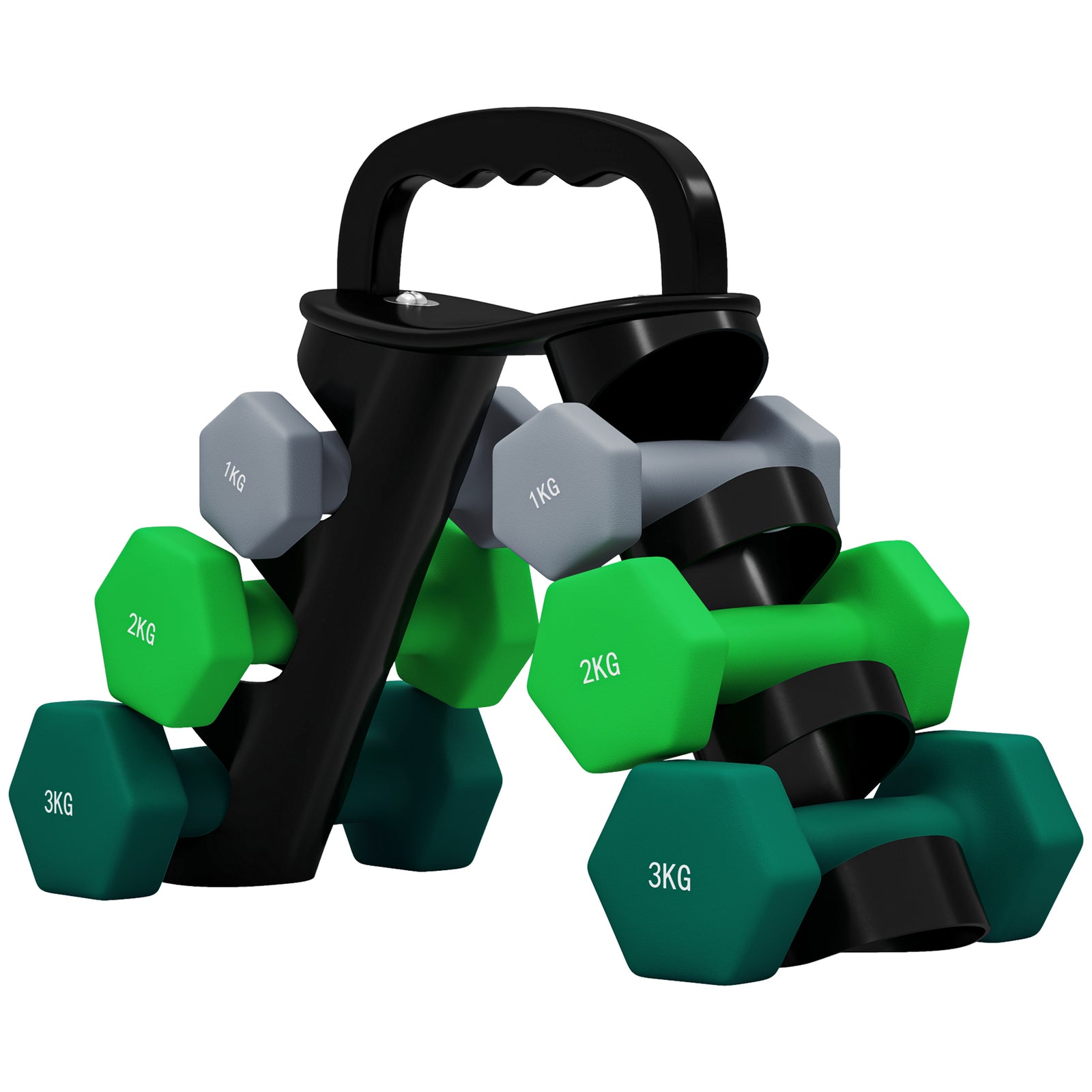 Dumbbells Set With Carry Rack, 6 Weights, For Home Gym | Medium