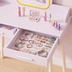 AIYAPLAY Kids Dressing Table With Stool, 3-colour Led Lights Mirror, Drawer