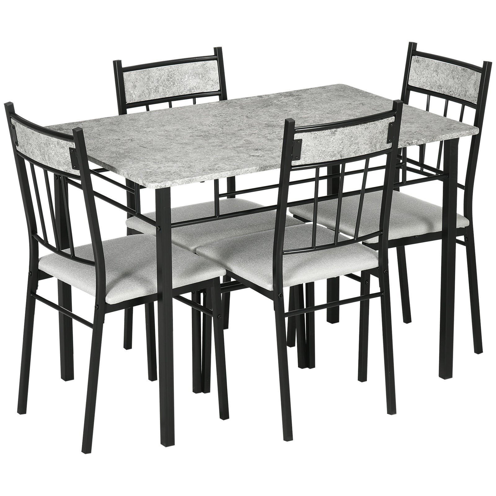 Dining Table Set With Padded Seats, Metal Frame