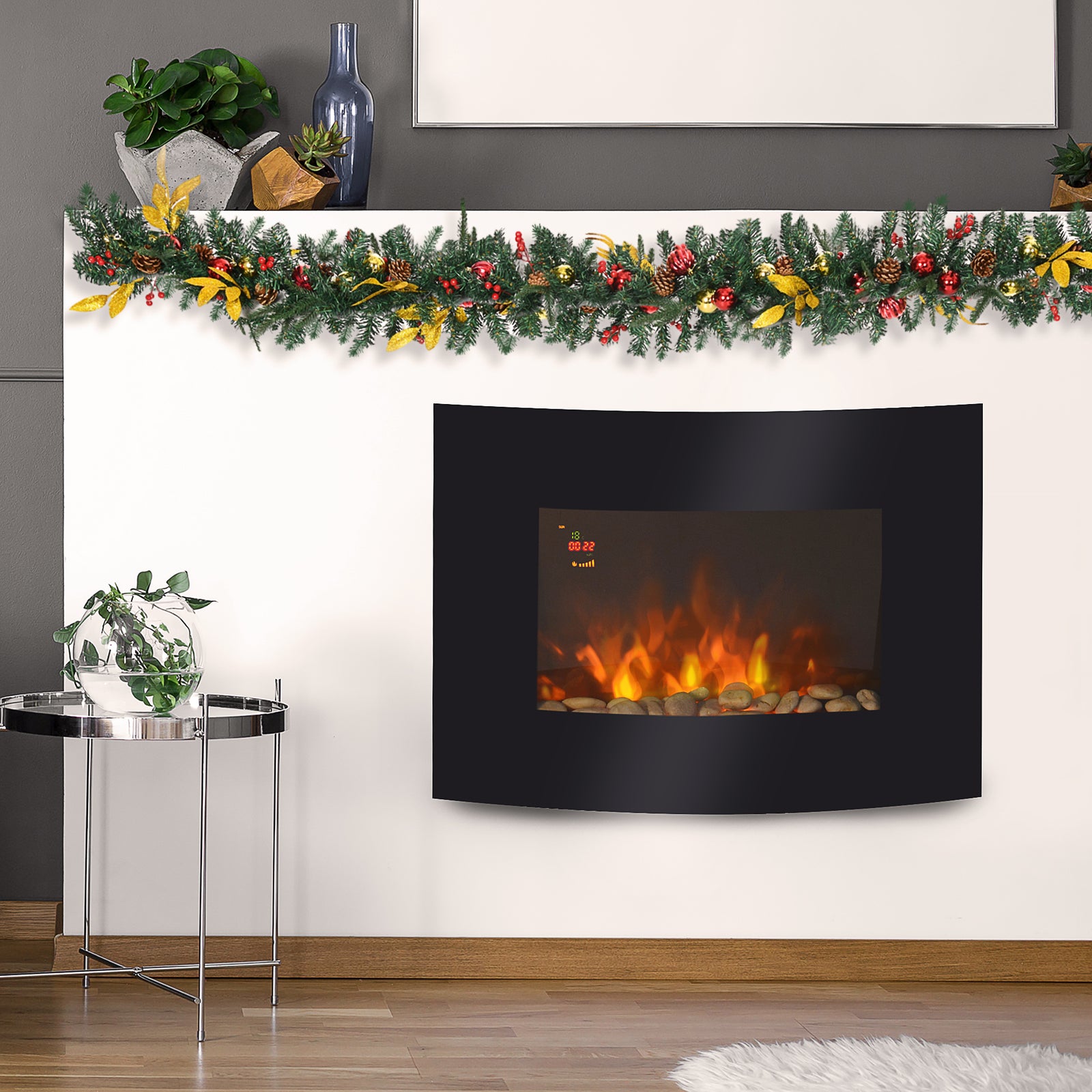 Led Curved Glass Electric Wall Mounted Fire Place Fireplace