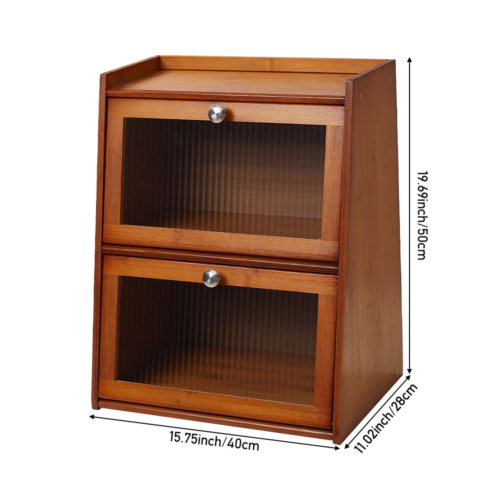 3-tier Bamboo Bread Storage Cabinet With Acrylic Flap Door, Space-saving Trapezoid Design | Brown