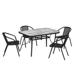 5 Pcs Garden Dining Set Coffee Table With Pe Rattan Chairs with Parasol Hole
