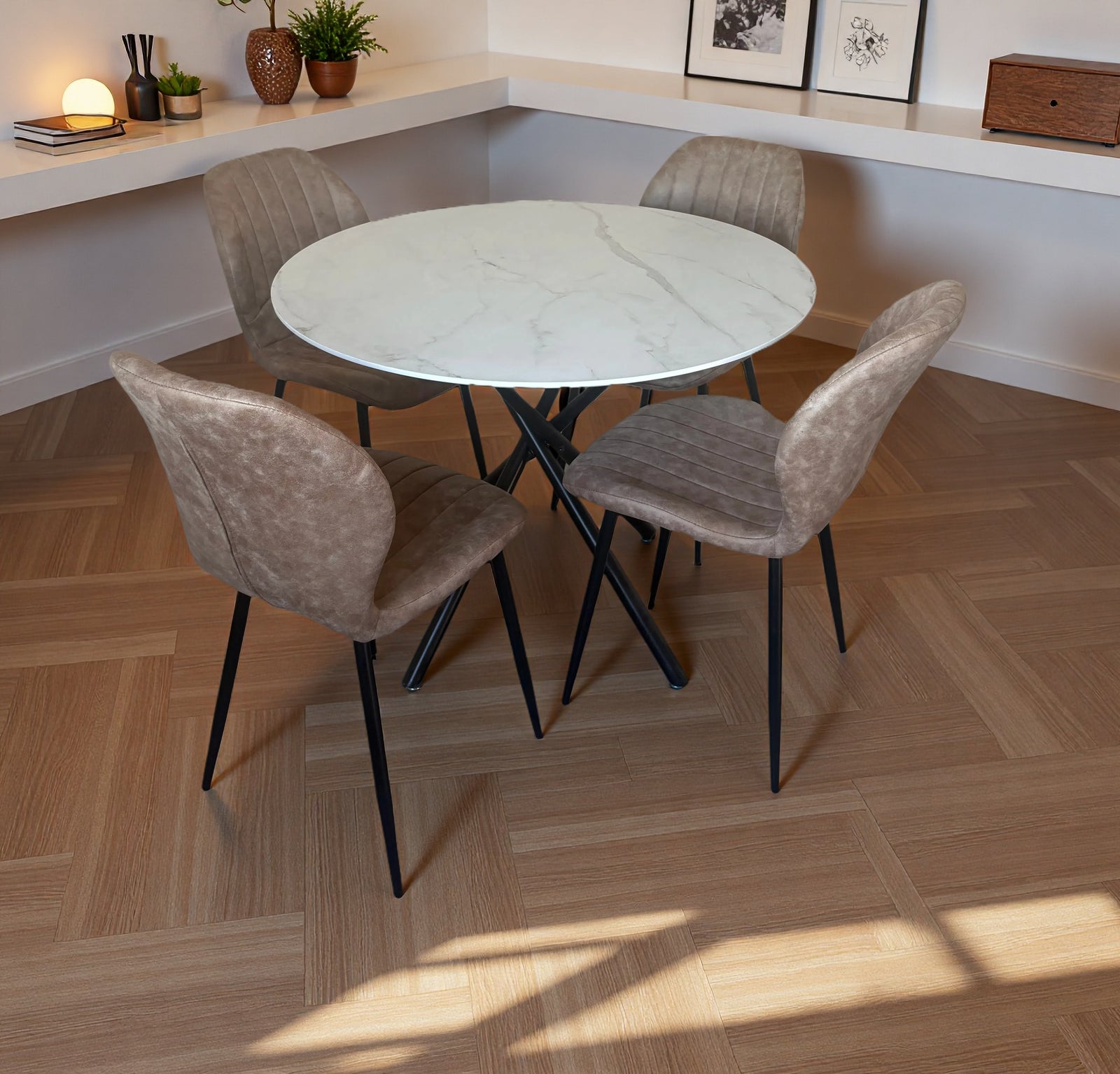 Seattle Dining Table With 4 Jaydn Leather Chairs | Tan