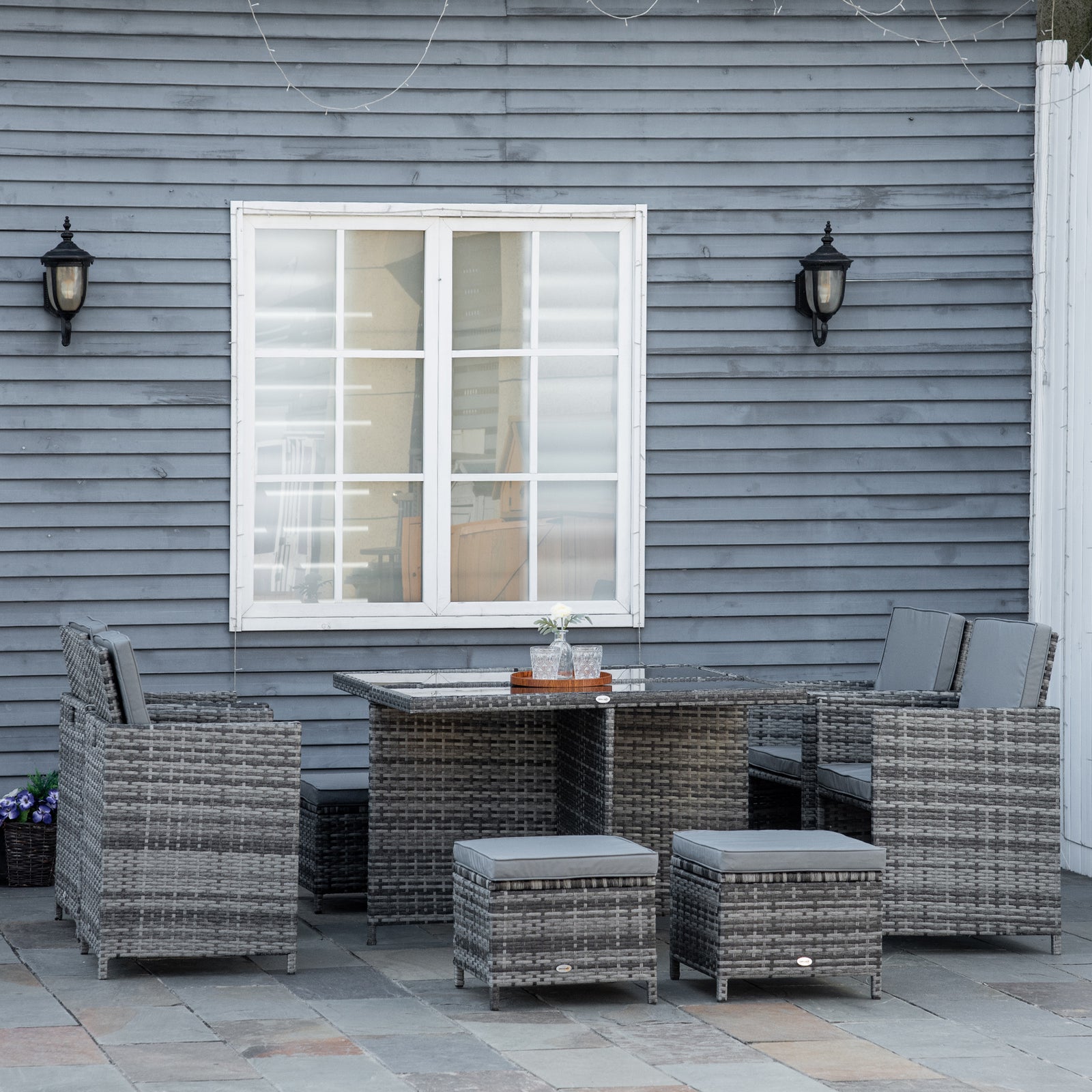 9 Pieces Rattan Dining Set Garden Furniture Seat Woven | Gray
