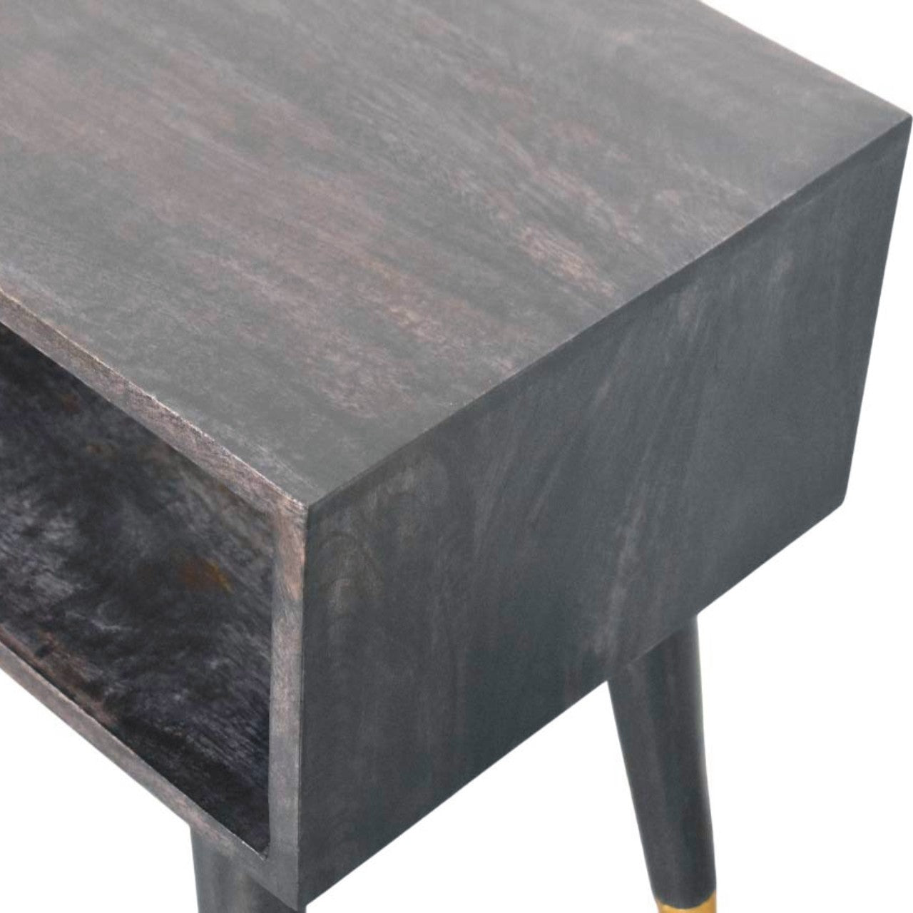 Solid Wood Mid-century Open Bedside, Open Shelf, Black