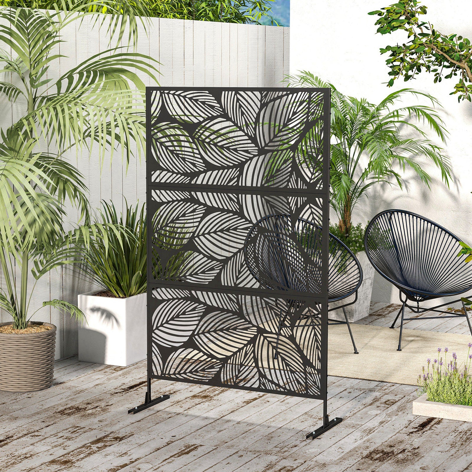 6.5ft Metal Privacy Screen W/ Stand, Leaf Style