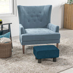 Chic Linen Fabric Footstool Ottoman Cube 4 Plastic Legs | One Size | Blue