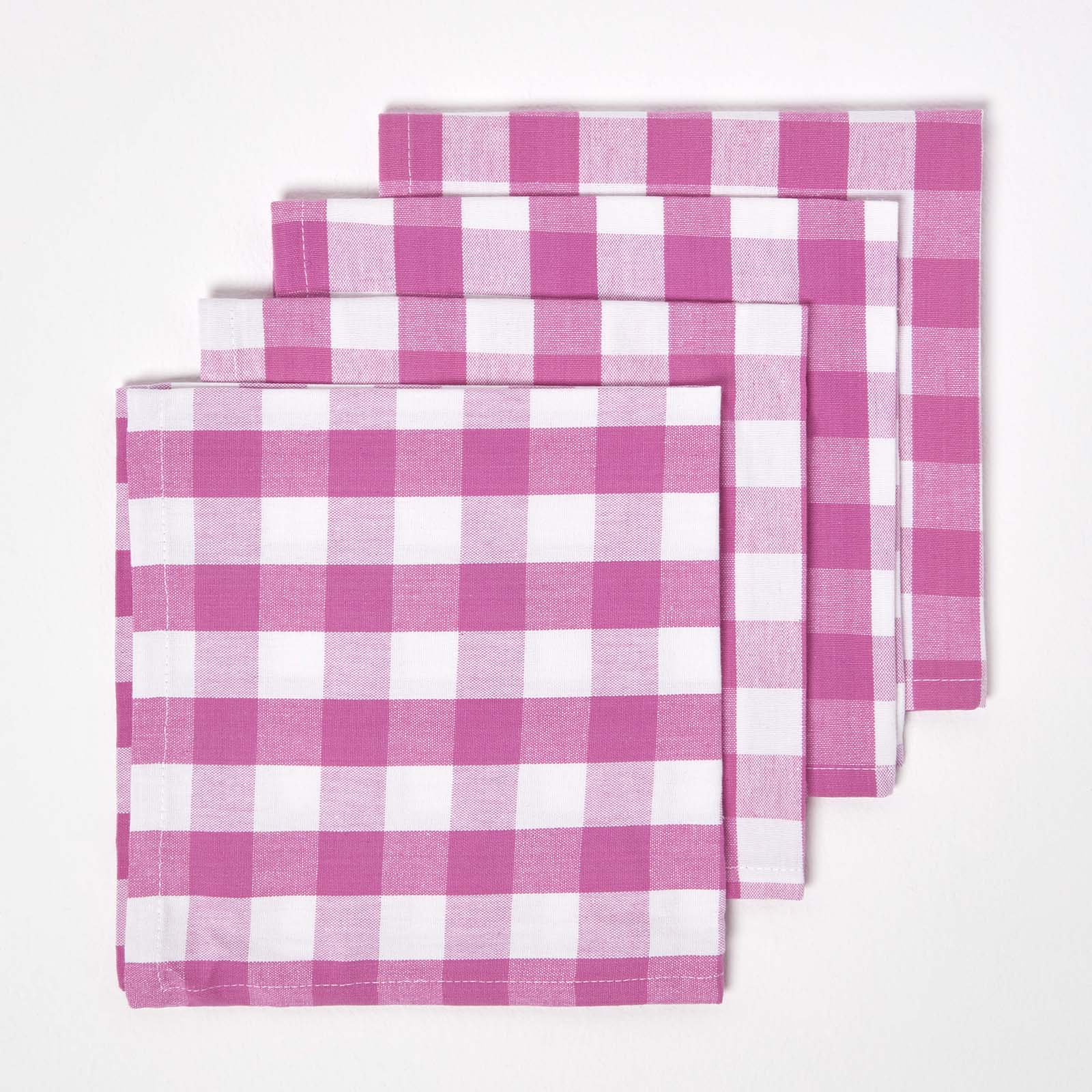 Block Check Cotton Gingham Napkins, Set Of 4 | 45cm x 45cm | Pink