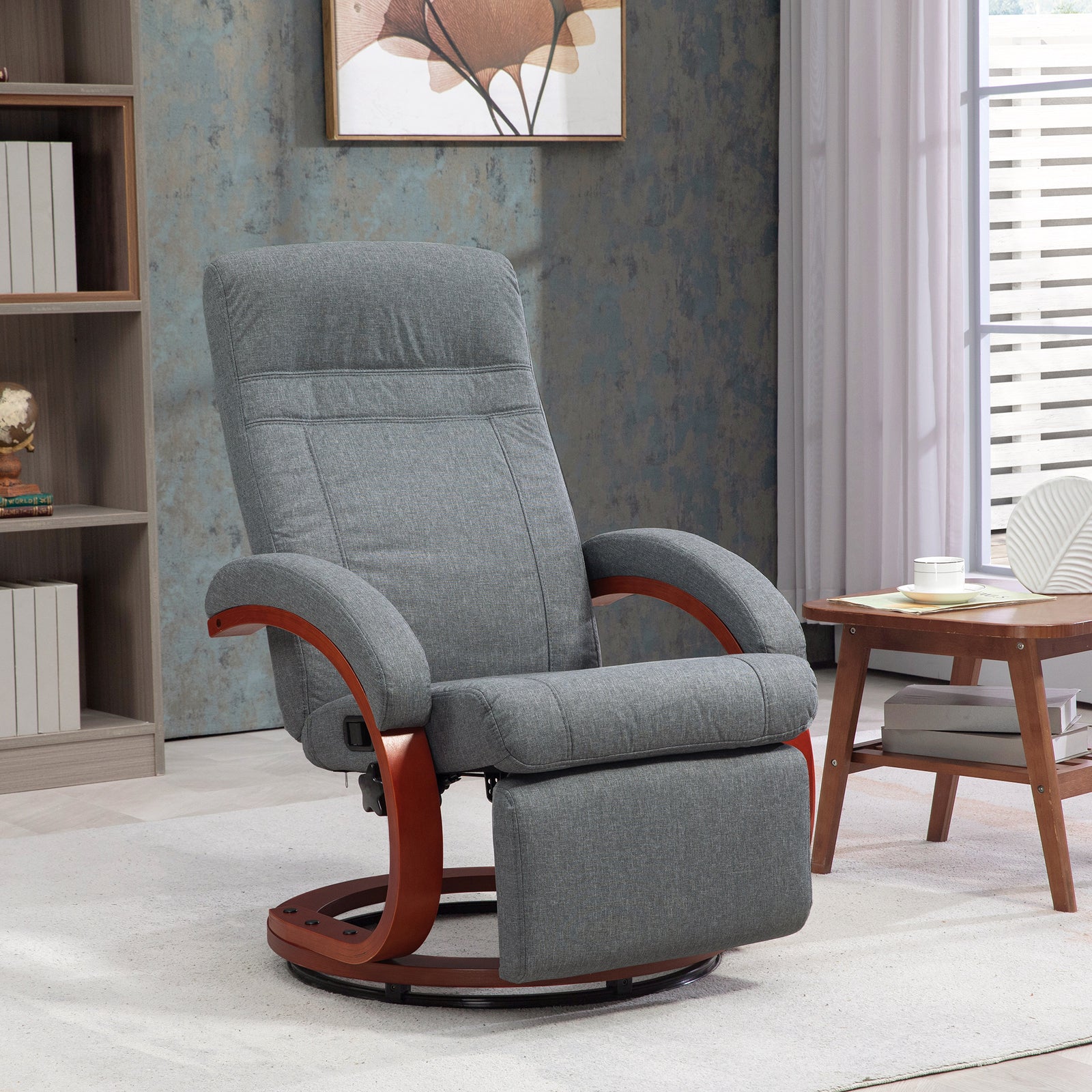 Manual Recliner Swivel Chair With Footrest Armrests | One Size | Gray