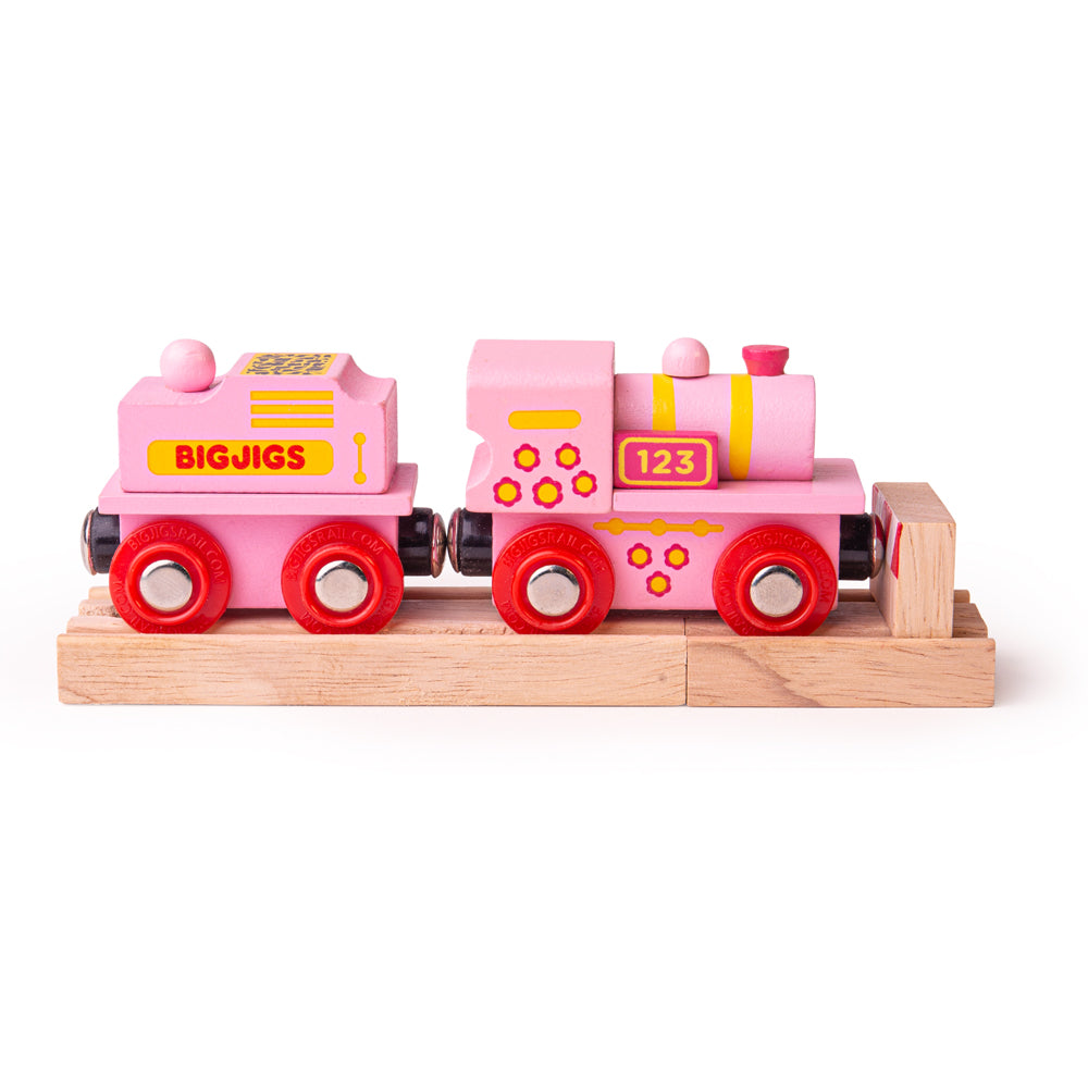 Pink 123 Wooden Train Engine and Carriage