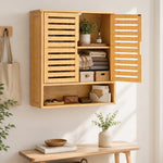 HOMCOM Wall Mounted Bathroom Cabinet With 2 Louvered Doors, Open Shelf