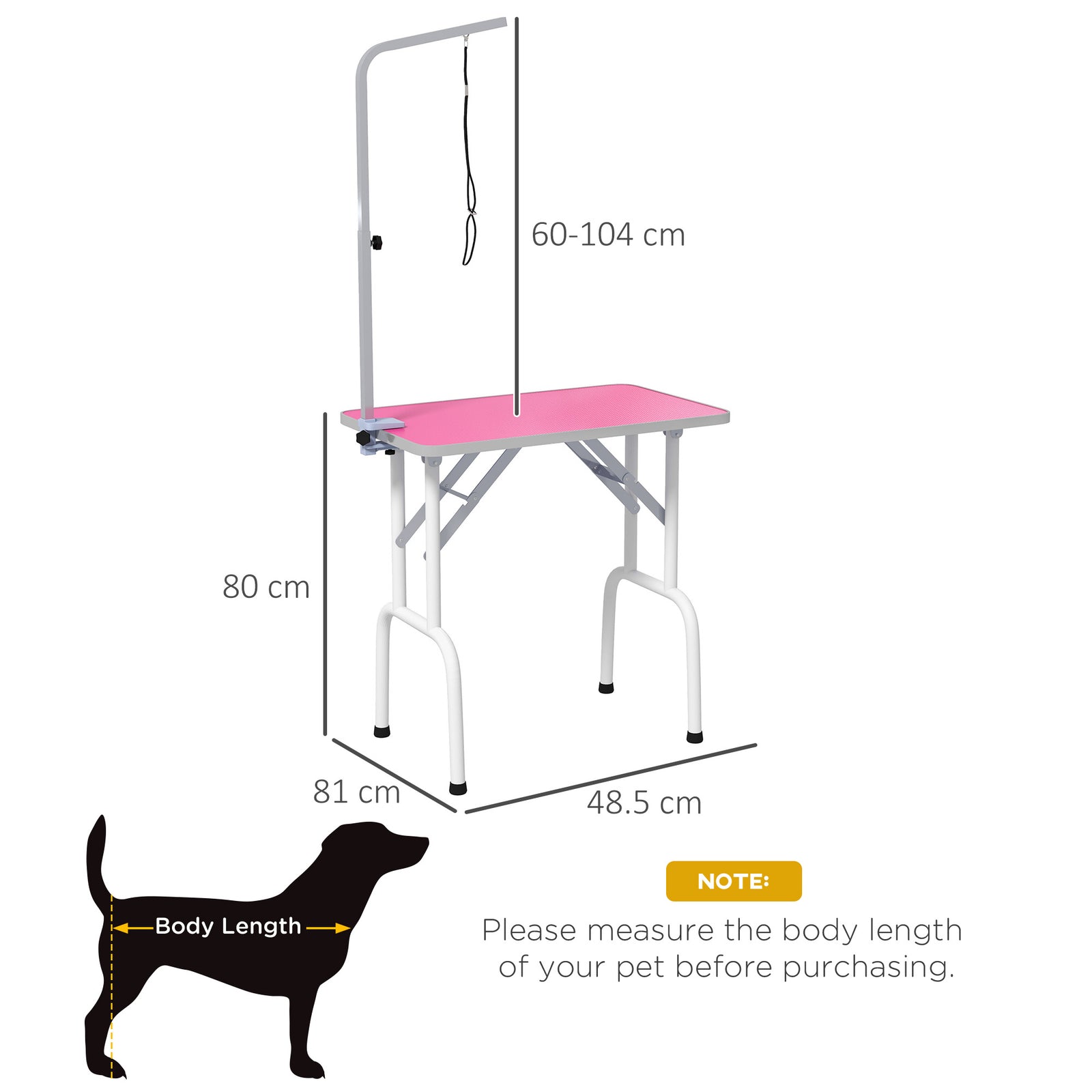Foldable Dog Grooming Table Adjustable Arm 81x49x80cm | Pink