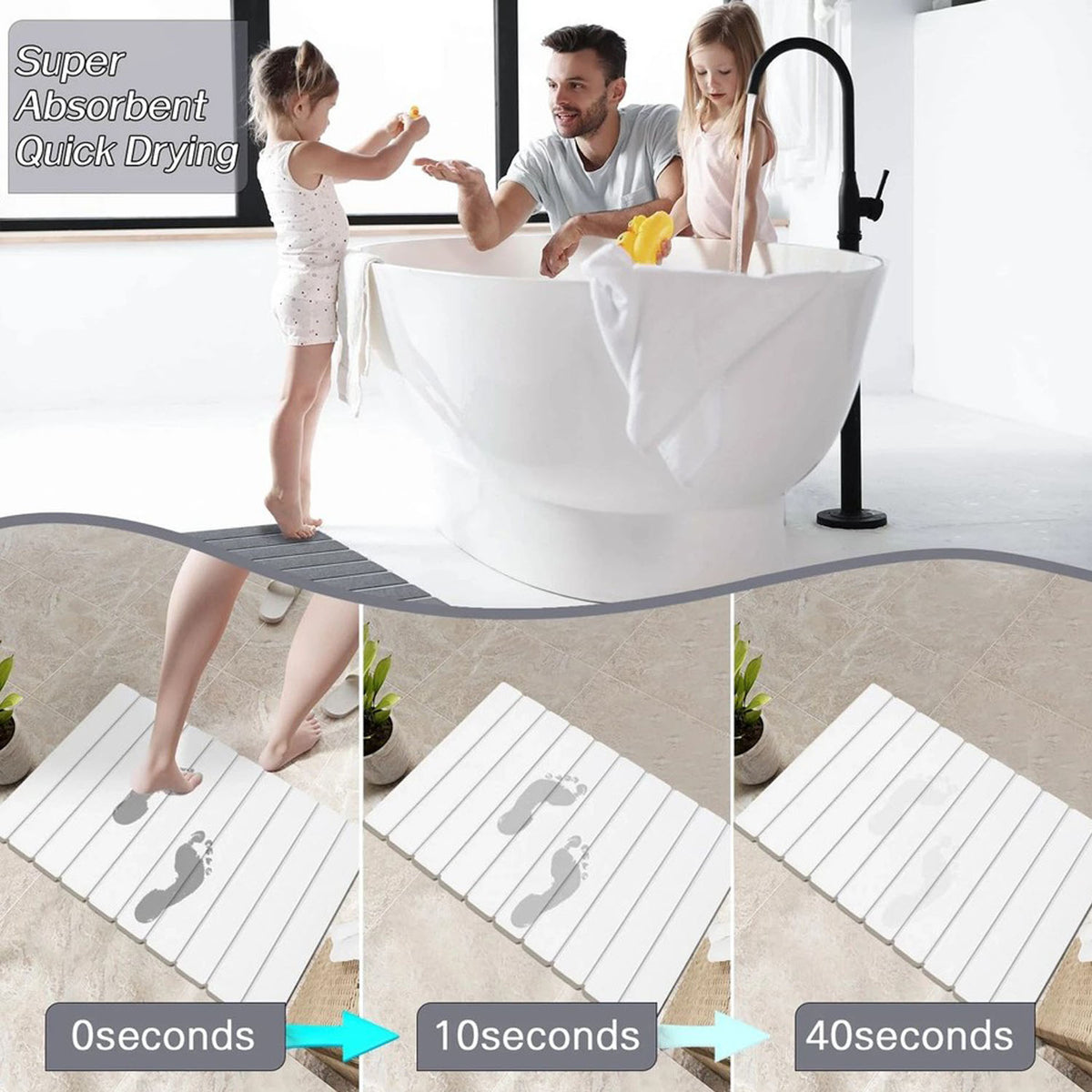 Stone Dish Drying Mat 60cm – Foldable Non-slip Diatomite Kitchen Drainer 40x30cm | White