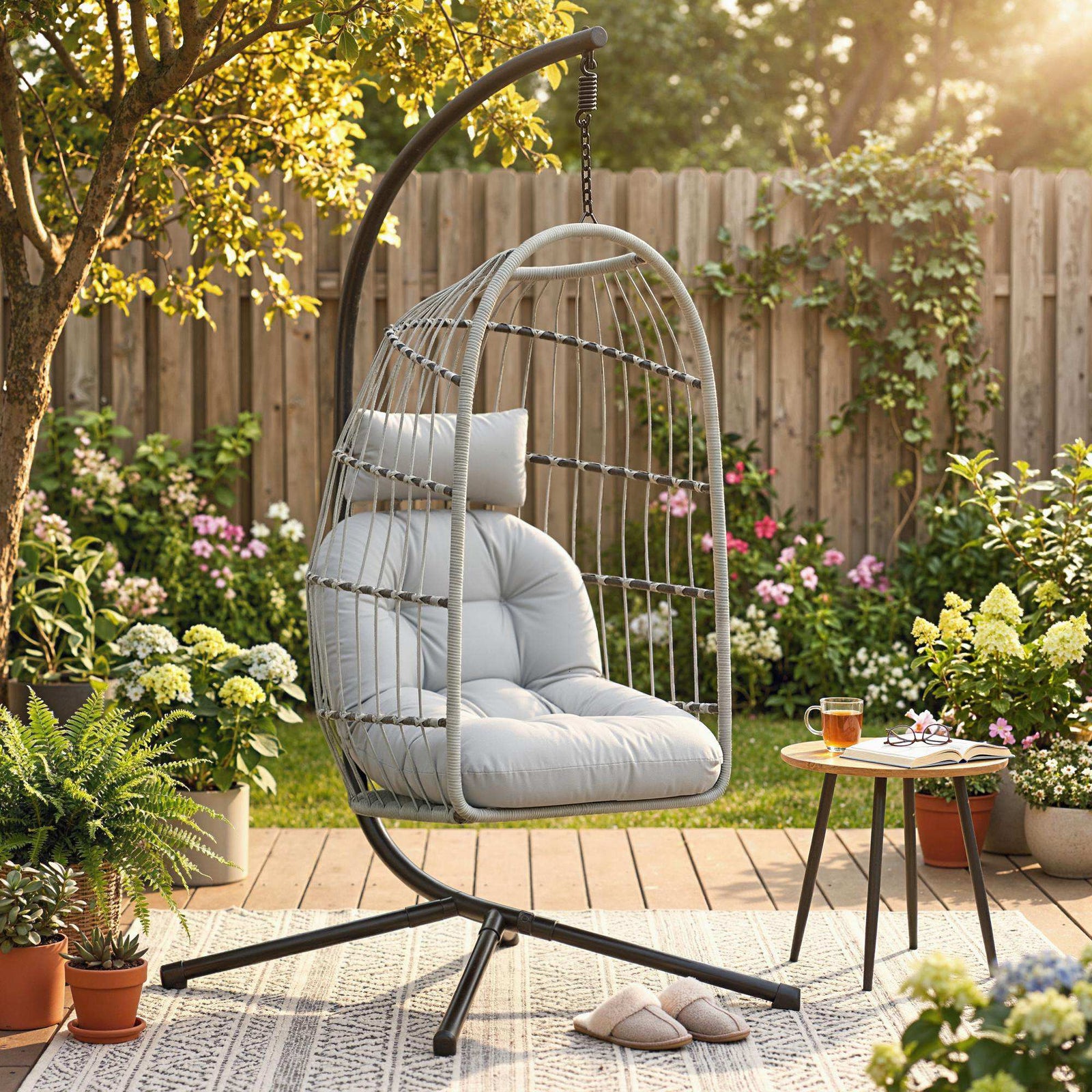 Hanging Egg Chair, Outdoor Swing Chair With Stand | Grey