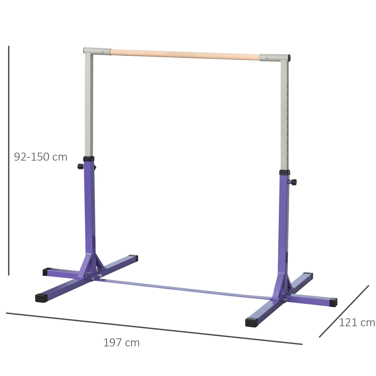 Adjustable Kids Gymnastics Bar Horizontal Training Steel Frame Wood | Purple
