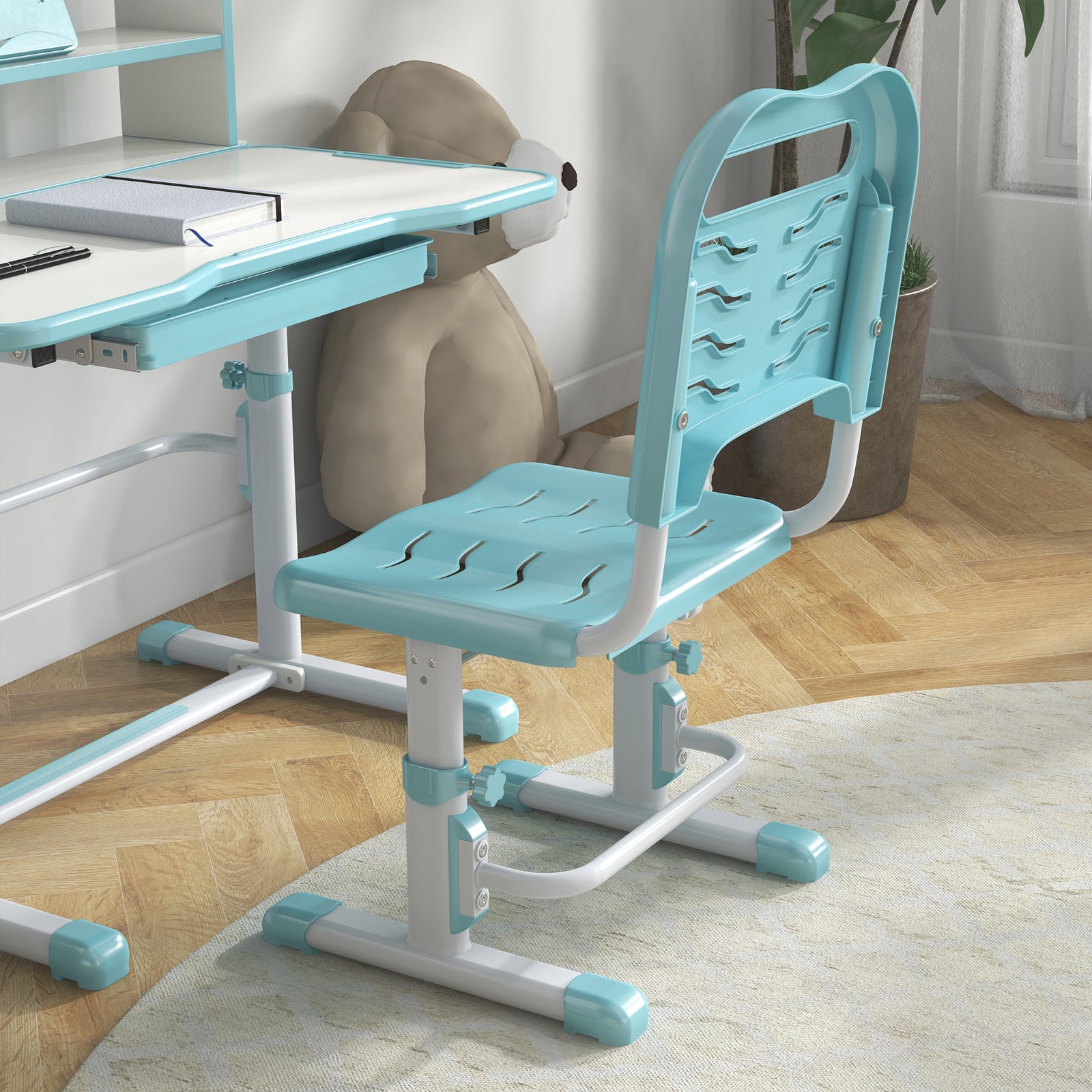 Height Adjustable Kids Desk And Chair Set, With Drawer, Bookshelf | Blue