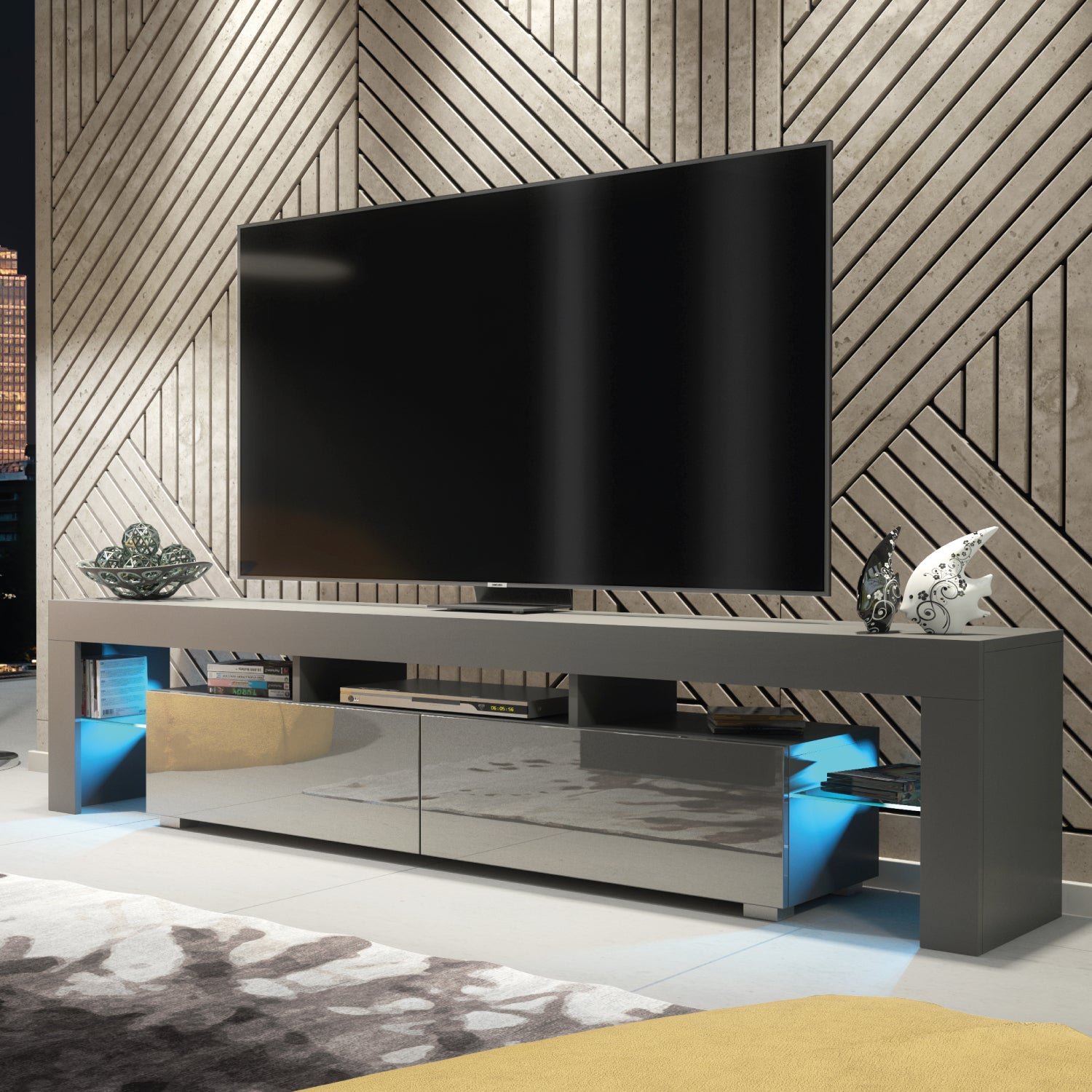 Nova Tv Unit 200cm With Led Lights | Dark Grey