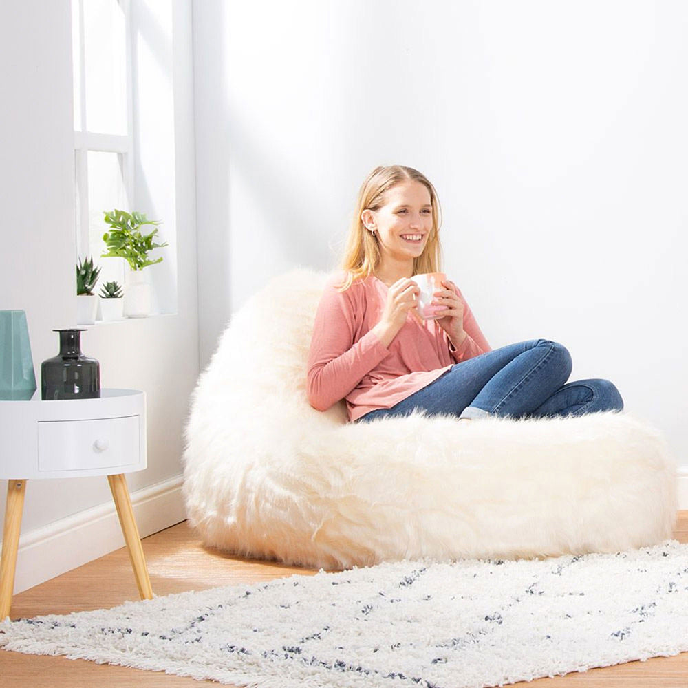 Faux Fur Bean Bag Lounger Giant Bean Bag Chair, Cream