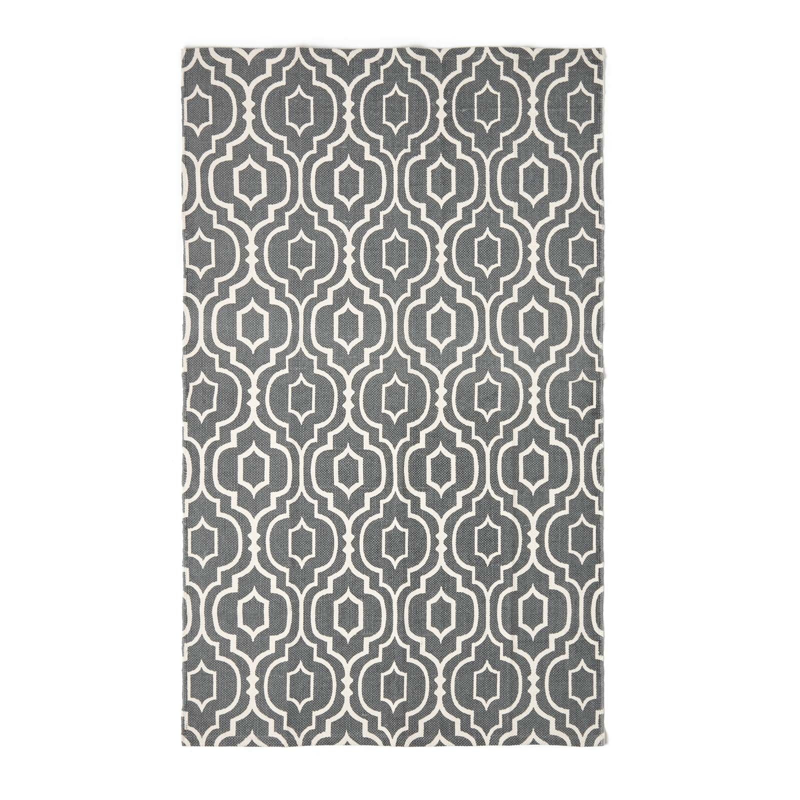 Riga 100% Cotton Printed Patterned Rug Hall Runner, 66 X 200 Cm | 150cm x 95cm | Grey & White