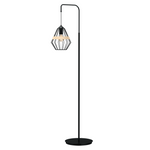 Cliff Black Floor Lamp Hand Made Matt Black Cage Style Lamp With Natural Wood Detail