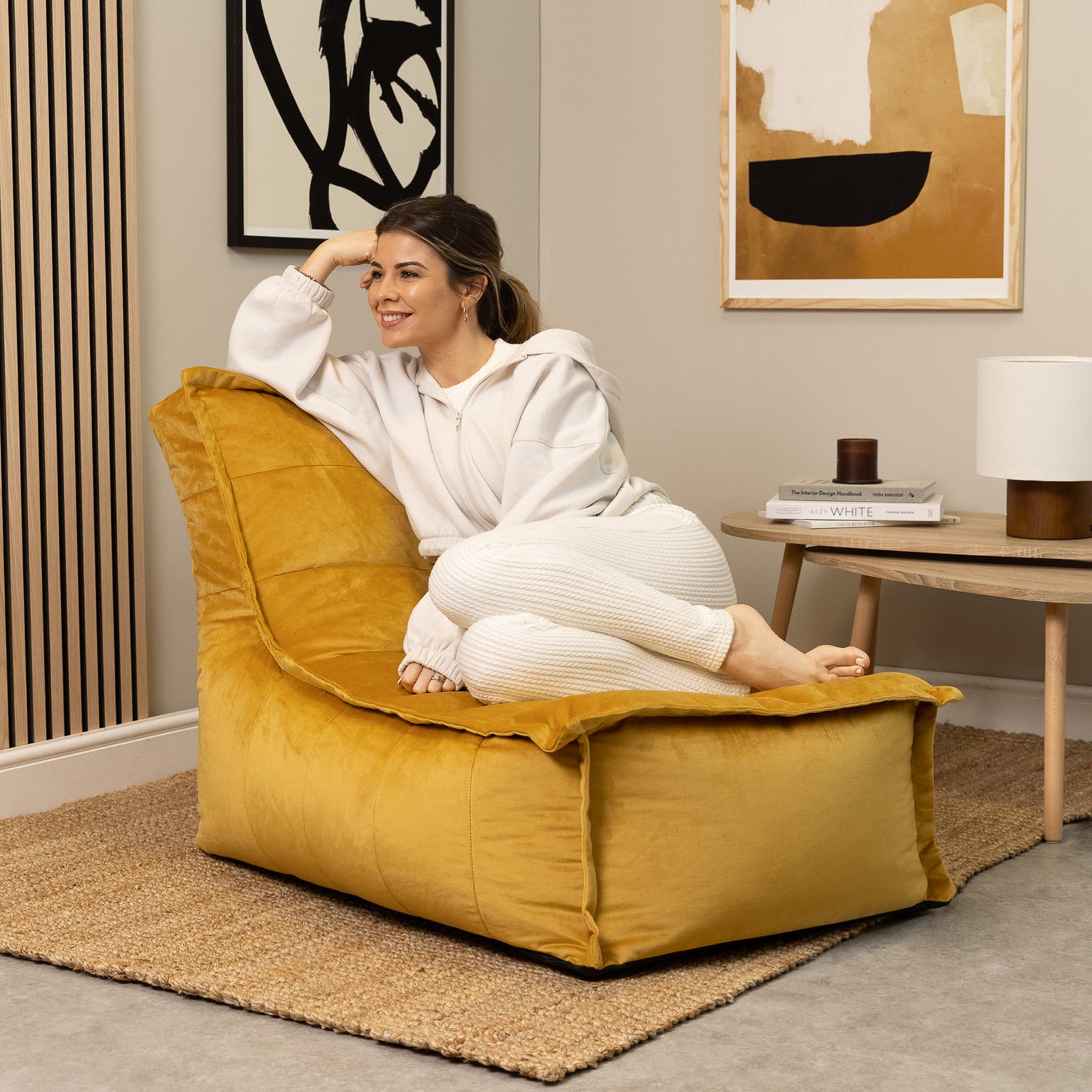 Dolce Velvet Bean Bag Lounger | Yellow