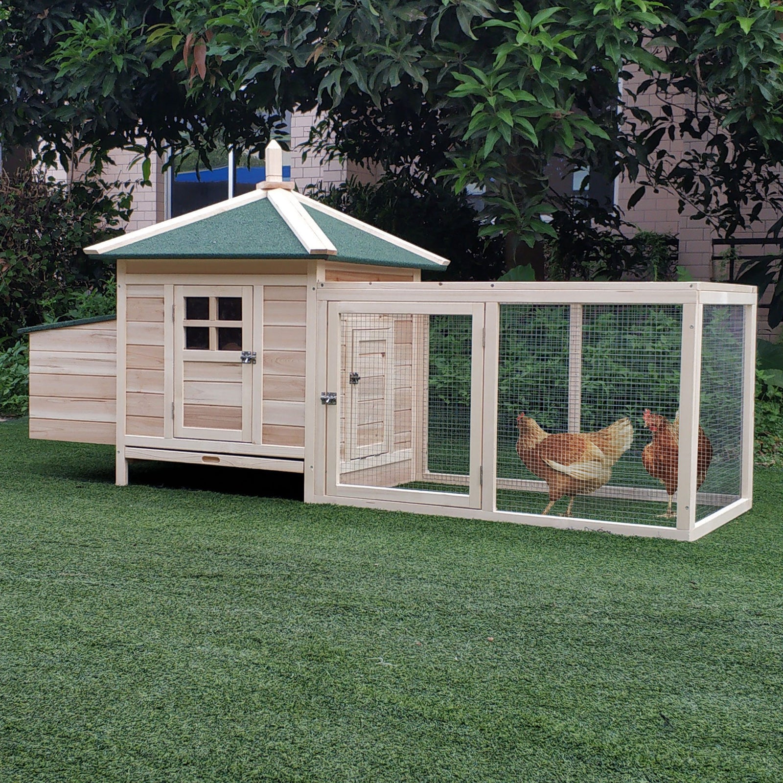 Pawhut Chicken Coop Hen Poultry House W/ Nesting Box Outdoor Run Patio Wooden | Natural