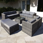 Malta Rattan 10 Seat U-shape Set With 2 Footstools | 10 Seat | Walnut Grey