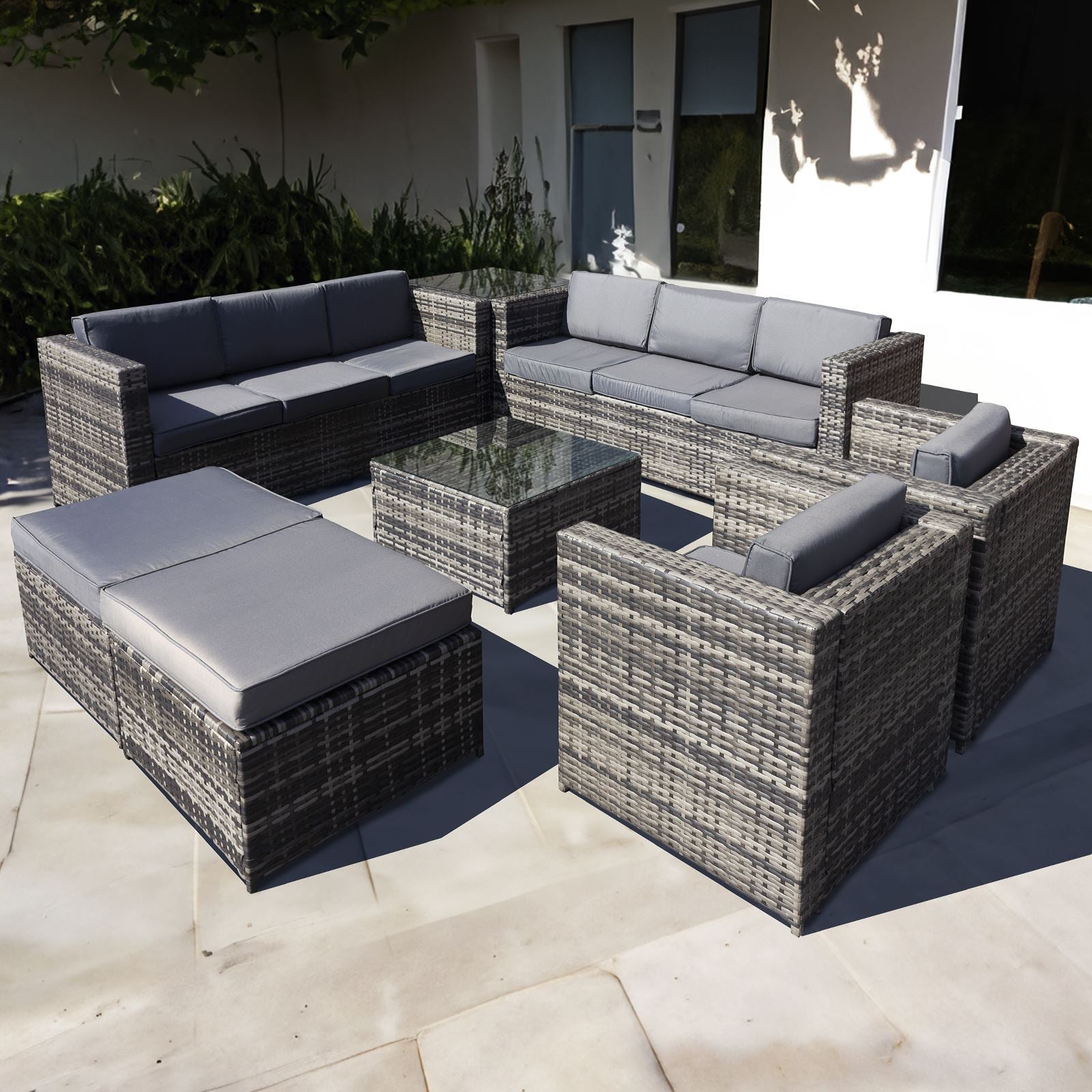 Malta Rattan 10 Seat U-shape Set With 2 Footstools | 10 Seat | Walnut Grey