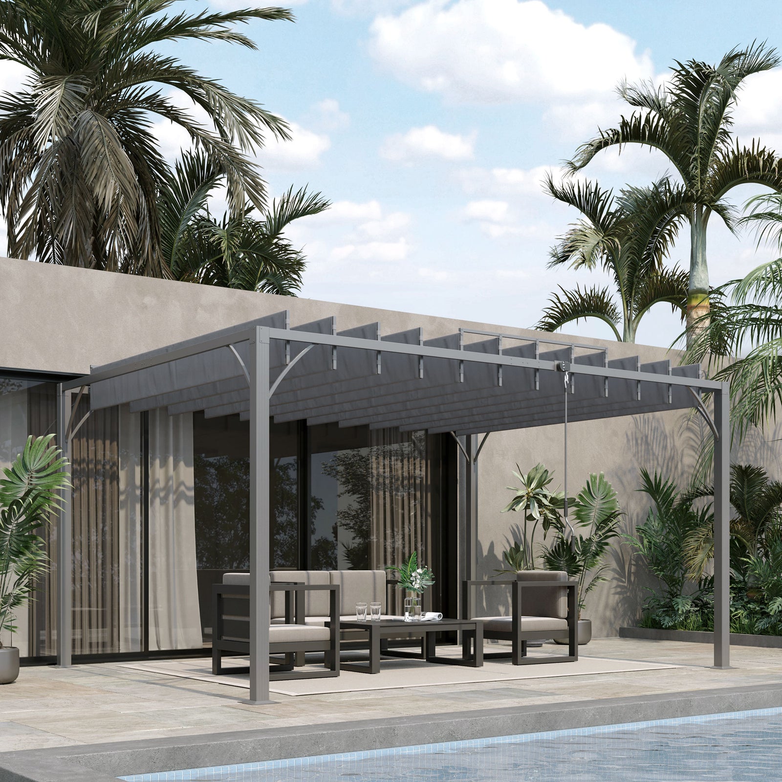 4 X 3(m) Outdoor Louvered Metal Pergola W/ Retractable Roof